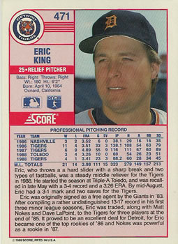 1989 Score #471 Eric King Back