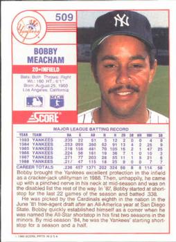 1989 Score #509 Bobby Meacham Back