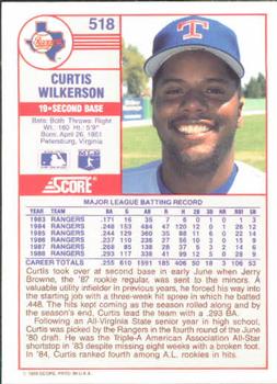 1989 Score #518 Curtis Wilkerson Back