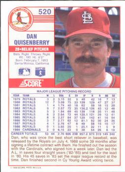 1989 Score #520 Dan Quisenberry Back