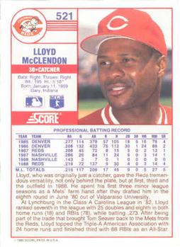 1989 Score #521 Lloyd McClendon Back