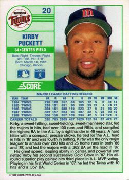 1989 Score #20 Kirby Puckett Back