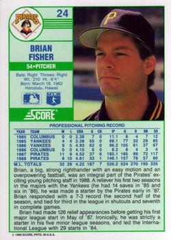 1989 Score #24 Brian Fisher Back