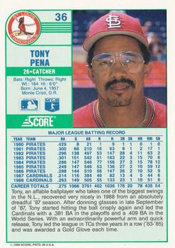 1989 Score #36 Tony Pena Back