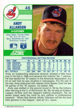 1989 Score #46 Andy Allanson Back