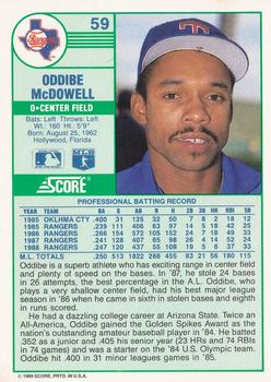 1989 Score #59 Oddibe McDowell Back