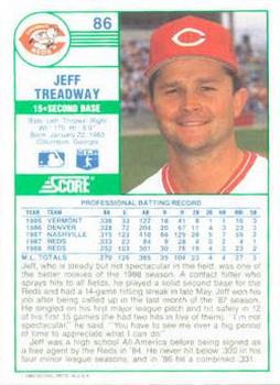 1989 Score #86 Jeff Treadway Back