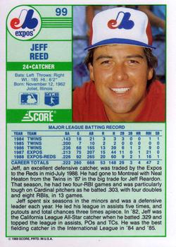 1989 Score #99 Jeff Reed Back