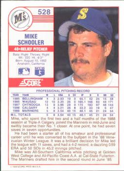 1989 Score #528 Mike Schooler Back