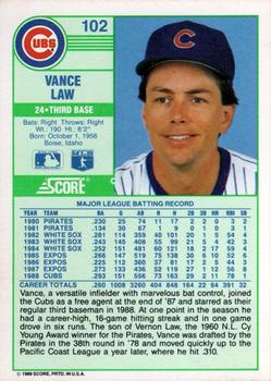 1989 Score #102 Vance Law Back