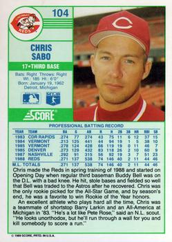 1989 Score #104 Chris Sabo Back