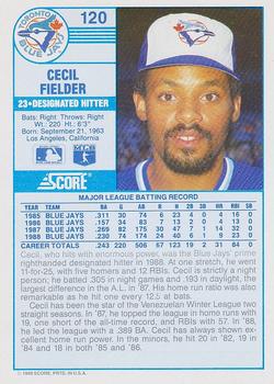 1989 Score #120 Cecil Fielder Back