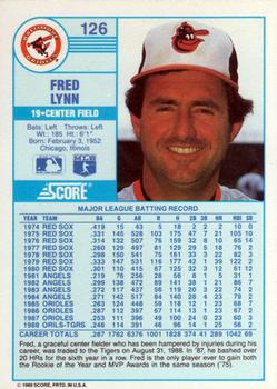 1989 Score #126 Fred Lynn Back