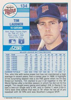 1989 Score #134 Tim Laudner Back