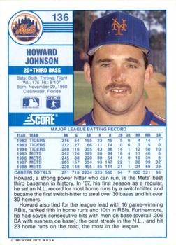 1989 Score #136 Howard Johnson Back