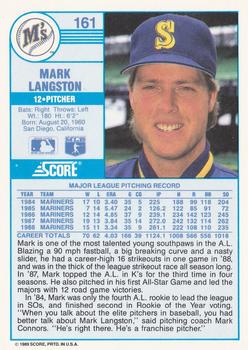 1989 Score #161 Mark Langston Back