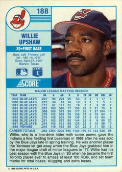 1989 Score #188 Willie Upshaw Back