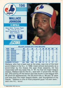 1989 Score #196 Wallace Johnson Back