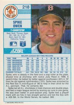 1989 Score #218 Spike Owen Back