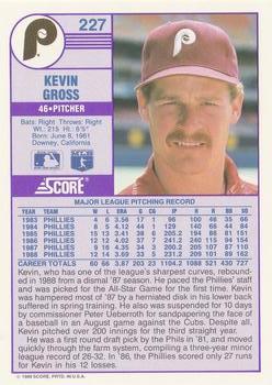 1989 Score #227 Kevin Gross Back