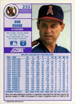 1989 Score #233 Bob Boone Back
