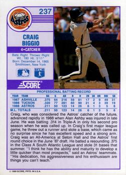 1989 Score #237 Craig Biggio Back