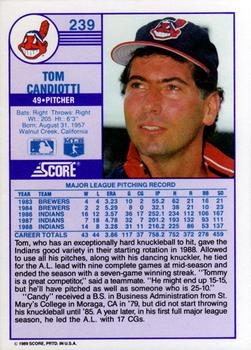 1989 Score #239 Tom Candiotti Back