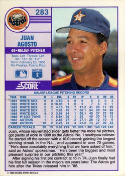 1989 Score #283 Juan Agosto Back