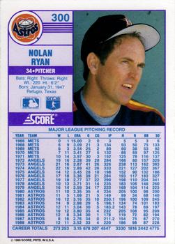 1989 Score #300 Nolan Ryan Back