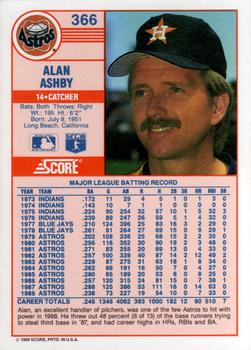 1989 Score #366 Alan Ashby Back