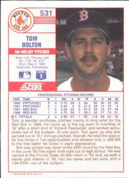 1989 Score #531 Tom Bolton Back
