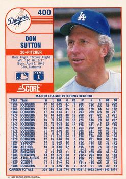 1989 Score #400 Don Sutton Back