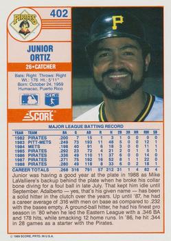 1989 Score #402 Junior Ortiz Back