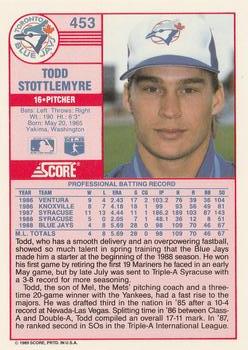 1989 Score #453 Todd Stottlemyre Back