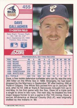 1989 Score #455 Dave Gallagher Back
