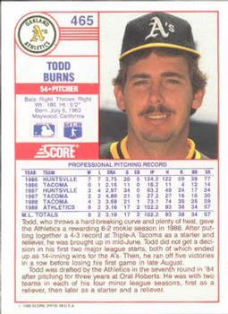 1989 Score #465 Todd Burns Back