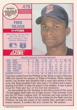 1989 Score #479 Fred Toliver Back