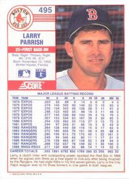 1989 Score #495 Larry Parrish Back