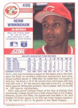 1989 Score #496 Herm Winningham Back