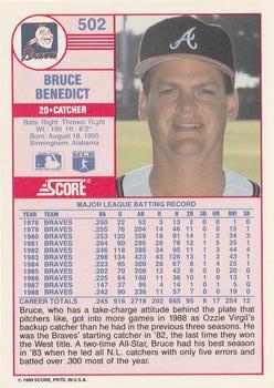 1989 Score #502 Bruce Benedict Back