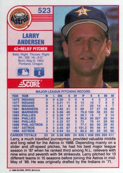 1989 Score #523 Larry Andersen Back