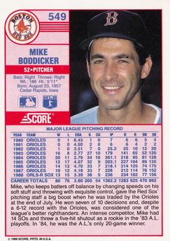 1989 Score #549 Mike Boddicker Back