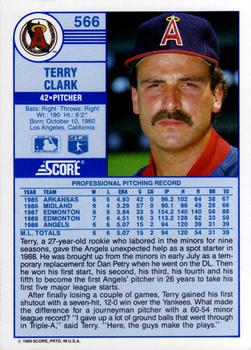1989 Score #566 Terry Clark Back