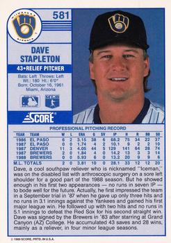 1989 Score #581 Dave Stapleton Back