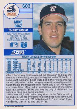 1989 Score #603 Mike Diaz Back