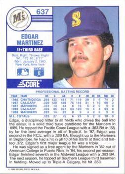 1989 Score #637 Edgar Martinez Back
