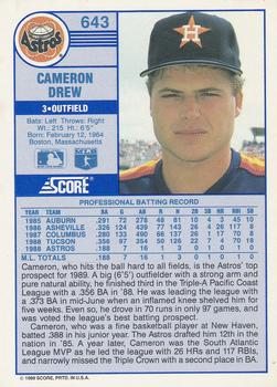 1989 Score #643 Cameron Drew Back