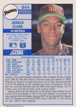 1989 Score #644 Jerald Clark Back