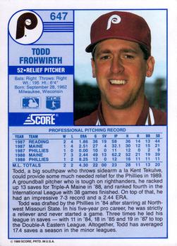 1989 Score #647 Todd Frohwirth Back