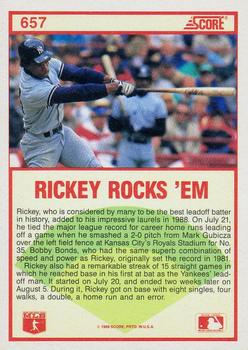 1989 Score #657 Rickey Henderson Back